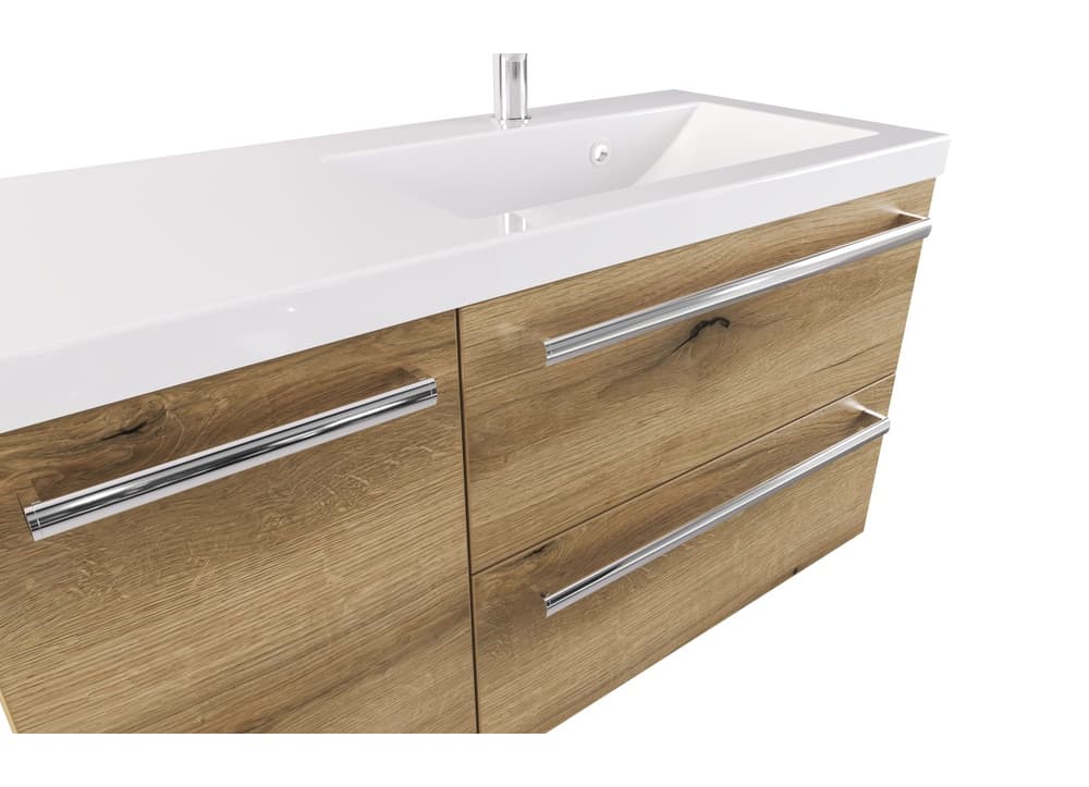 Szafka Wisząca Z Umywalką ATHD 90 cm D Prawa - Dąb Evoke Coast Mat - Uchwyty Chromowane