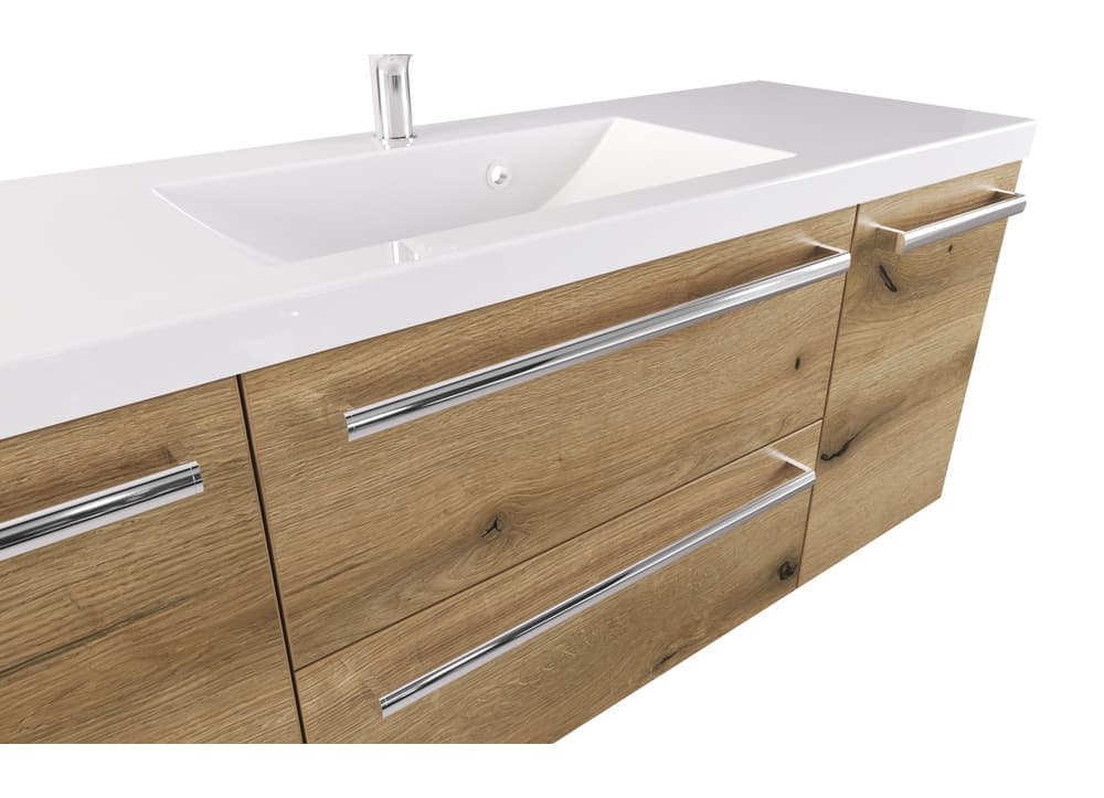Szafka Wisząca Z Umywalką ATHD 120 cm D - Dąb Evoke Coast Mat - Uchwyty Chromowane