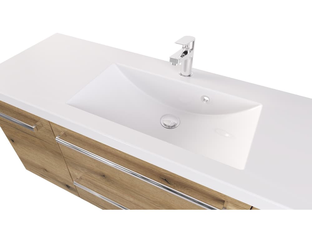 Szafka Wisząca Z Umywalką ATHD 120 cm D - Dąb Evoke Coast Mat - Uchwyty Chromowane