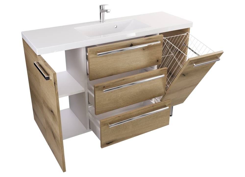 Szafka Stojąca Z Umywalką ATHD 120 cm DK - Dąb Evoke Coast Mat - Uchwyty Chromowane
