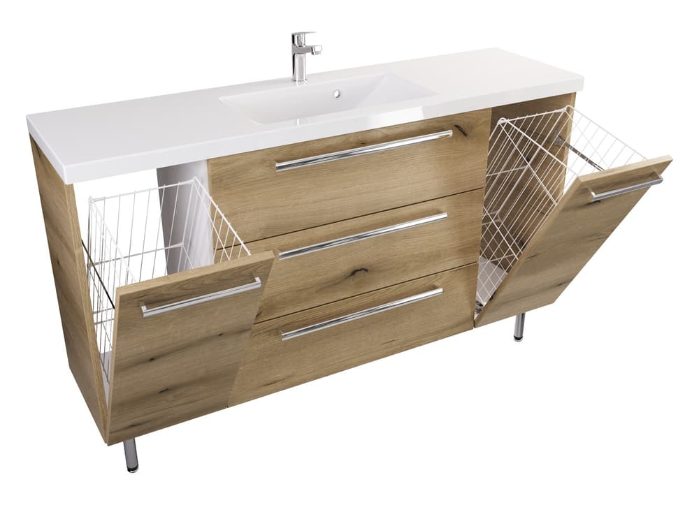 Szafka Stojąca Z Umywalką ATHD 140 cm K - Dąb Evoke Coast Mat - Uchwyty Chromowane