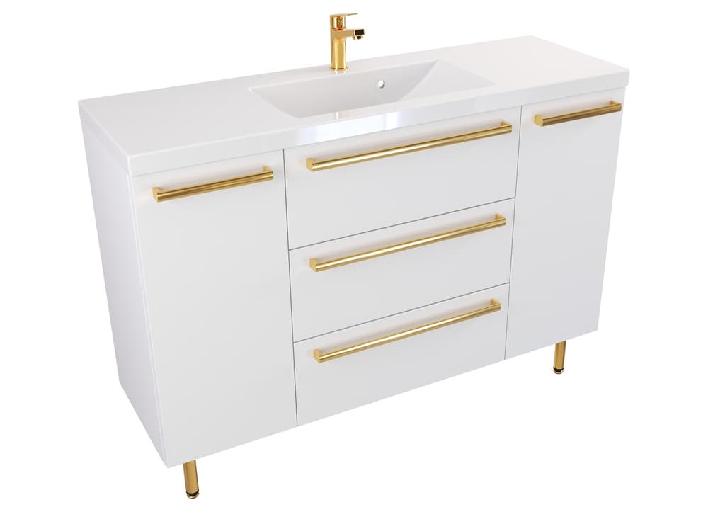 Szafka Stojąca Z Umywalką ATH 120 cm KD - Biały Mat - Uchwyty Złote Polerowane
