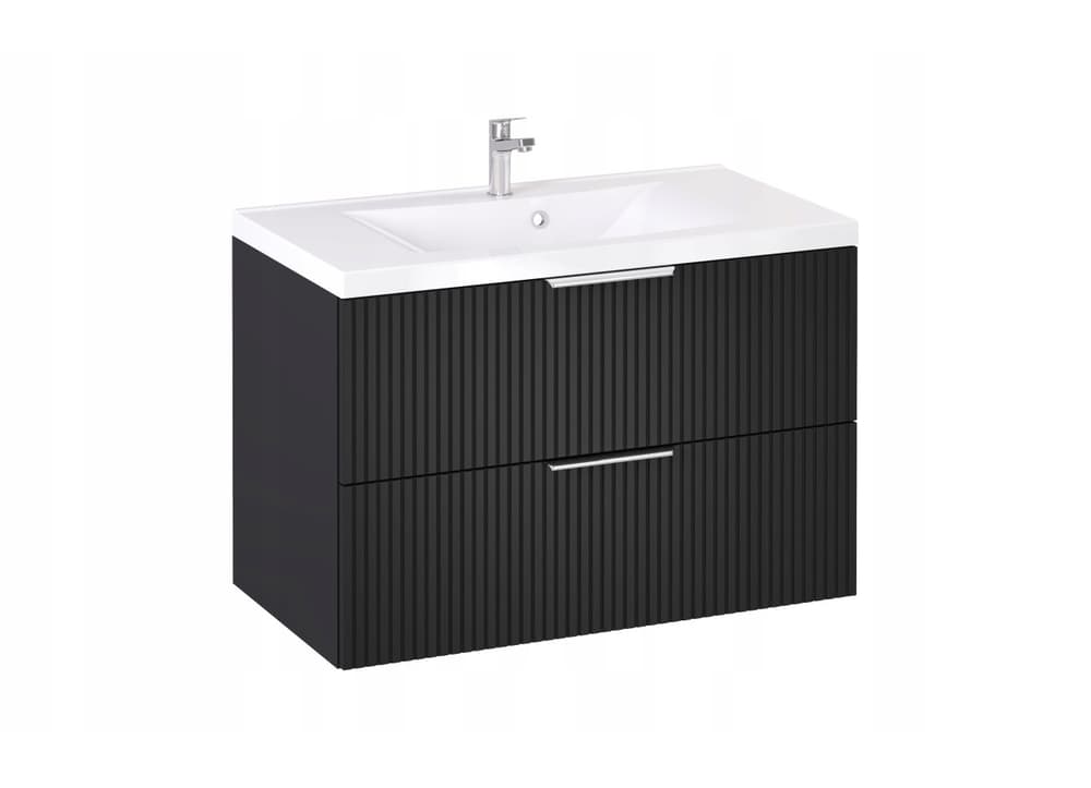 Szafka z Umywalką LOGHOS 90 cm Czarny Mat Ryflowana Furni