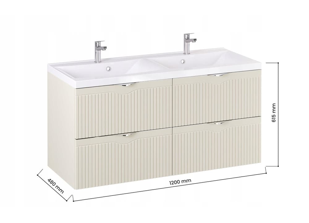 Szafka z Umywalką LOGHOS 120 cm DUO Kaszmir Mat Ryflowana Furni