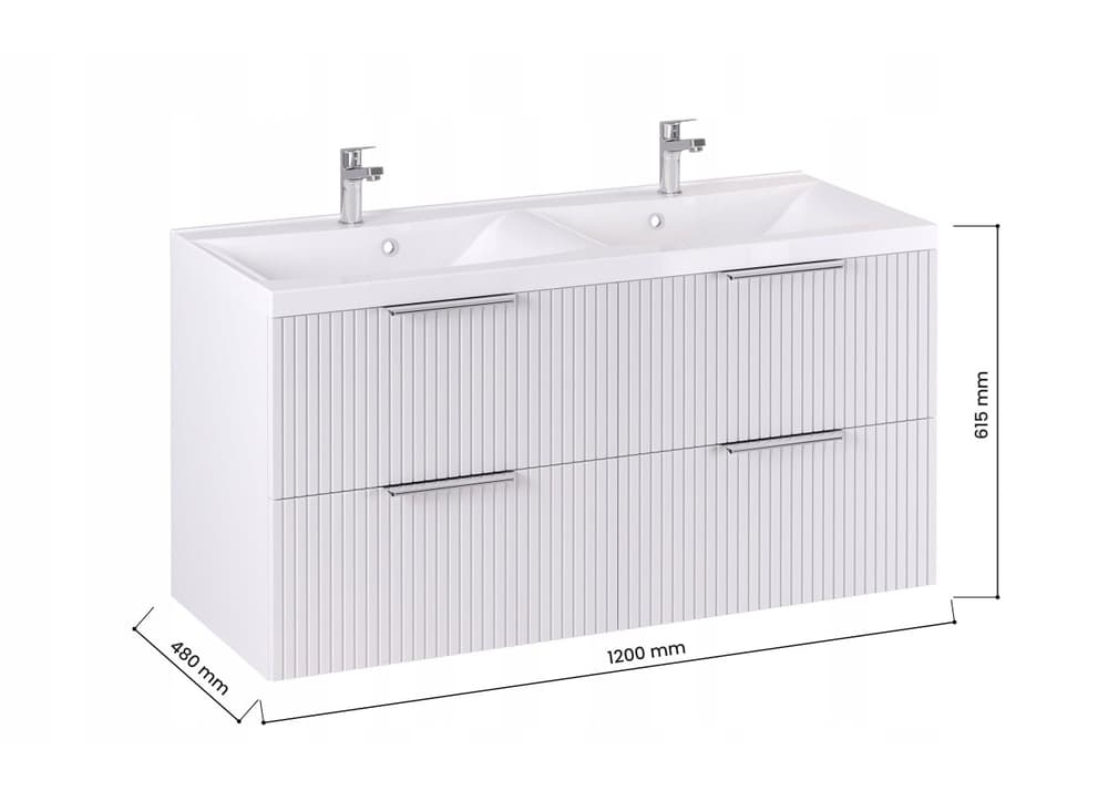 Szafka z Umywalką LOGHOS 120 cm DUO Biały Mat Ryflowana Furni