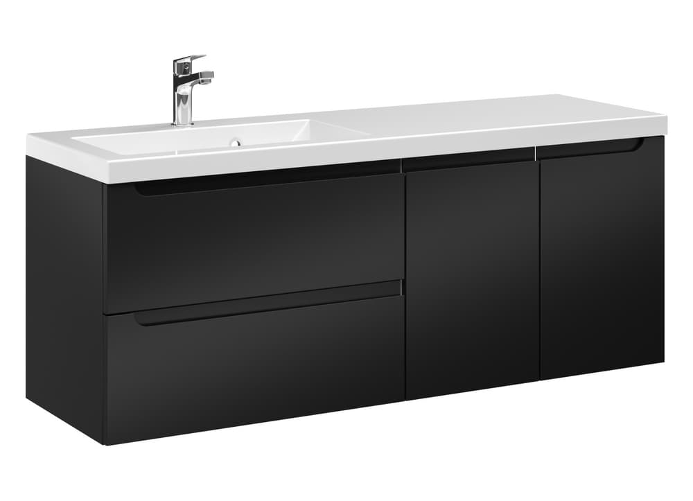 Szafka Wisząca Z Umywalką ETH 120 cm SD Lewa - Czarny Mat