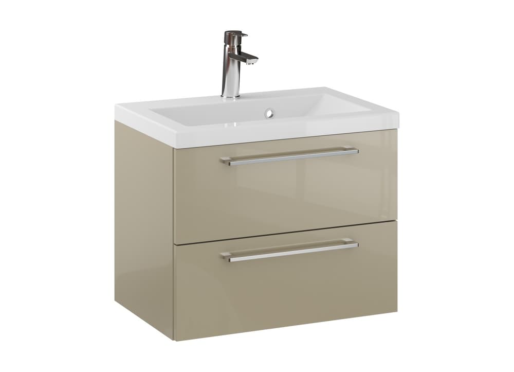 Szafka Wisząca Z Umywalką RON 60 cm - Cappuccino Wysoki Połysk - Uchwyty Chromowane