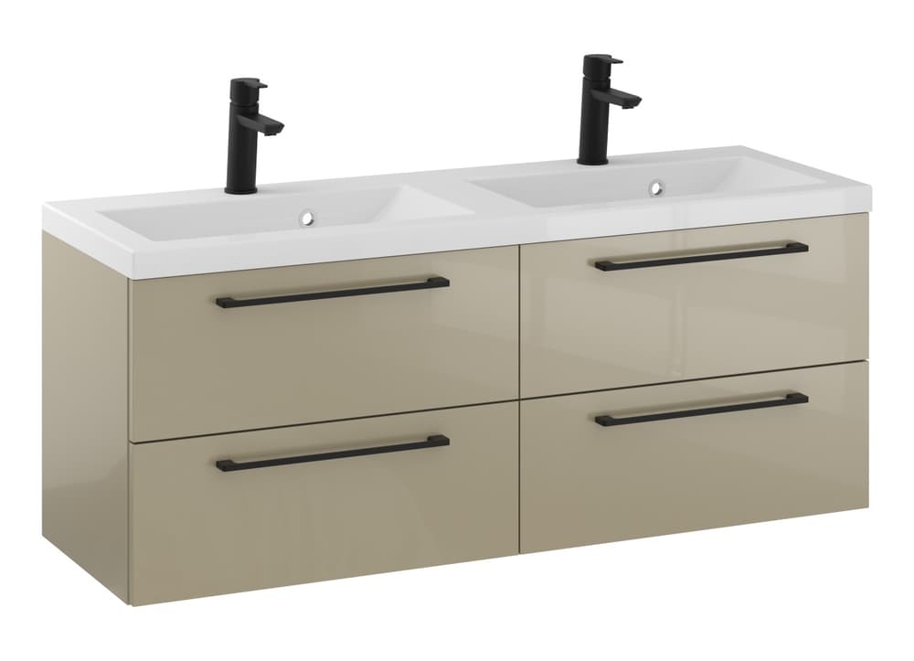 Szafka Wisząca Z Umywalką RON 120 cm DUO - Cappuccino Wysoki Połysk - Uchwyty Czarne Matowe