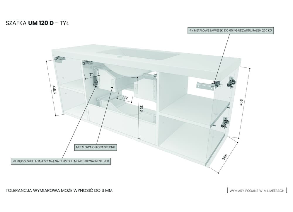 Szafka Wisząca Z Umywalką ATHD 120 cm D - Dąb Evoke Coast Mat - Uchwyty Stal Szczotkowana