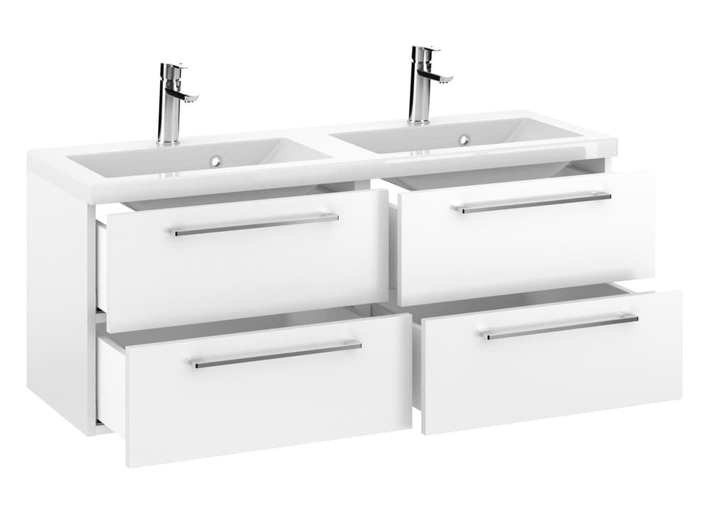 Szafka Wisząca Z Umywalką RON 120 cm DUO - Biały Mat - Uchwyty Chromowane
