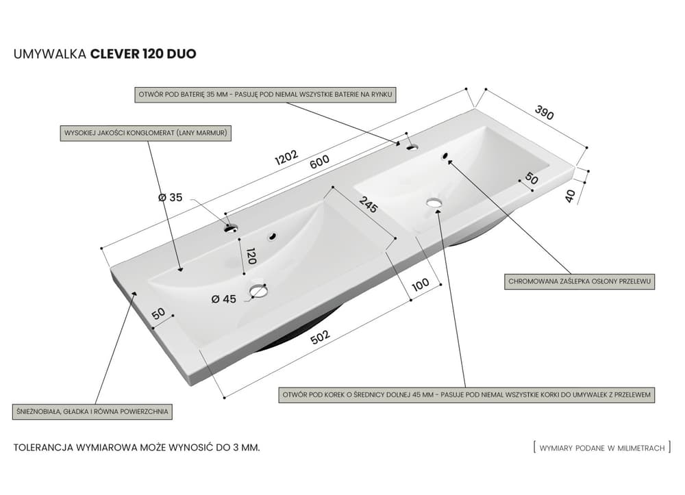 Szafka Wisząca Z Umywalką RON 120 cm DUO - Biały Mat - Uchwyty Chromowane
