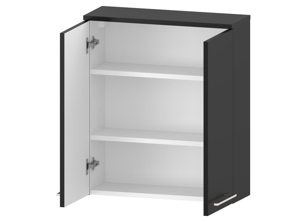Szafka nad Pralkę RON 60 cm 2D - Czarny Mat - Uchwyty Chromowane