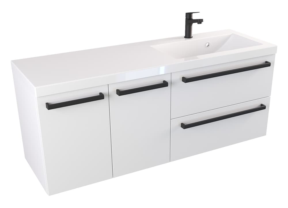 Szafka Wisząca Z Umywalką ATH 120 cm DS Prawa - Biały Mat - Uchwyty Czarne Matowe