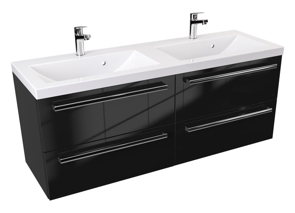 Szafka Wisząca Z Umywalką ATH 120 cm DUO - Czarny Wysoki Połysk - Uchwyty Chromowane