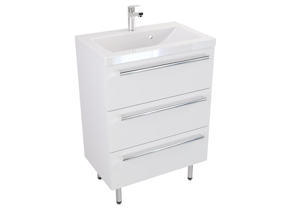 Szafka Stojąca Z Umywalką ATH 60 cm - Biały Mat - Uchwyty Chromowane