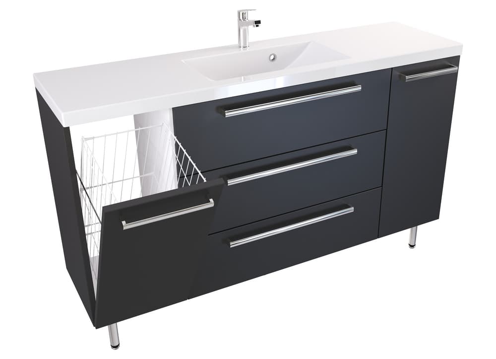 Szafka Stojąca Z Umywalką ATH 140 cm KD - Czarny Mat - Uchwyty Chromowane