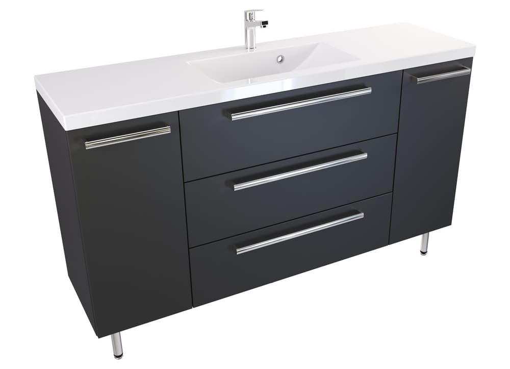 Szafka Stojąca Z Umywalką ATH 140 cm KD - Czarny Mat - Uchwyty Chromowane