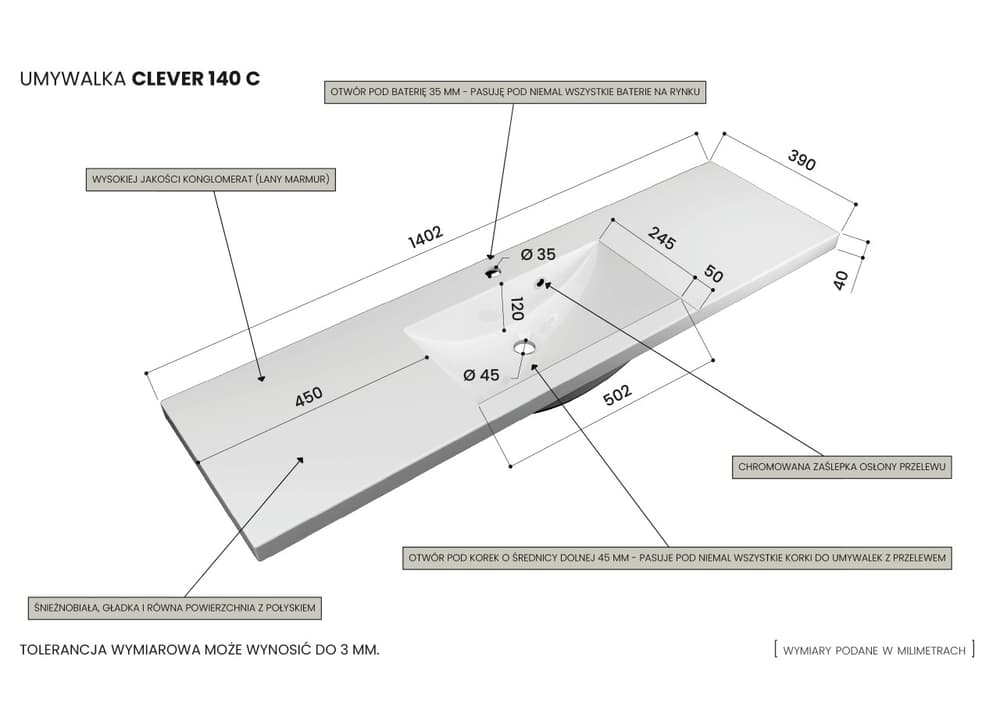 Szafka Stojąca Z Umywalką ATH 140 cm KD - Czarny Mat - Uchwyty Chromowane