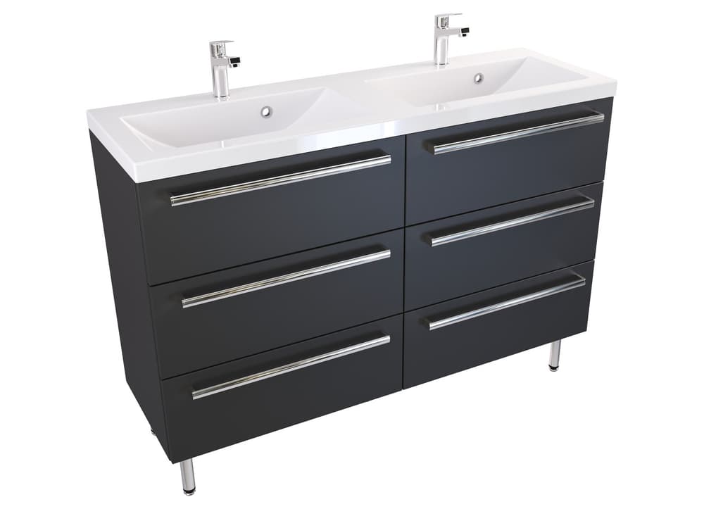 Szafka Stojąca Z Umywalką ATH 120 cm DUO - Czarny Mat - Uchwyty Chromowane