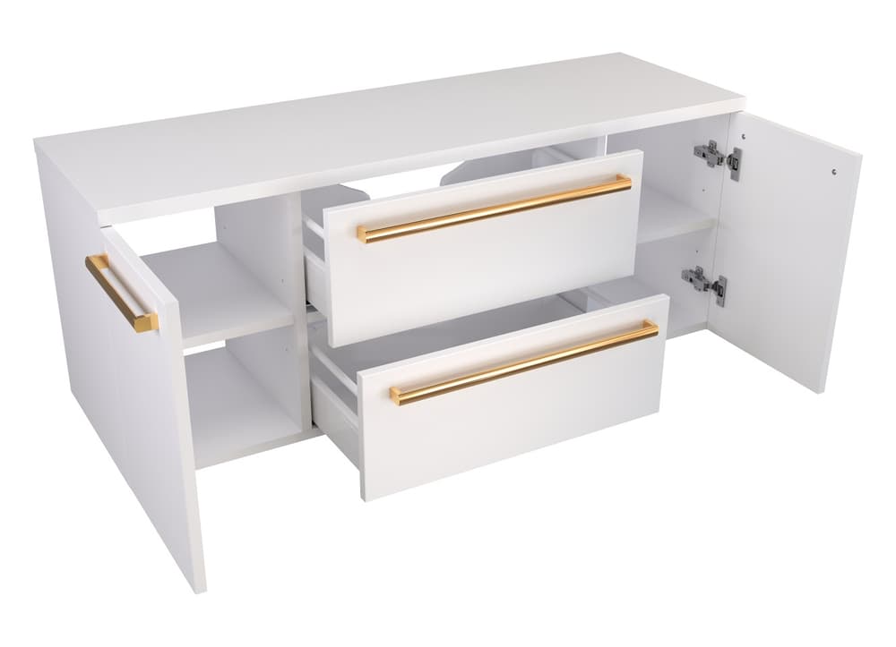 Szafka Wisząca Z Blatem ATH 120 cm D - Biały Mat - Uchwyty Złote Polerowane