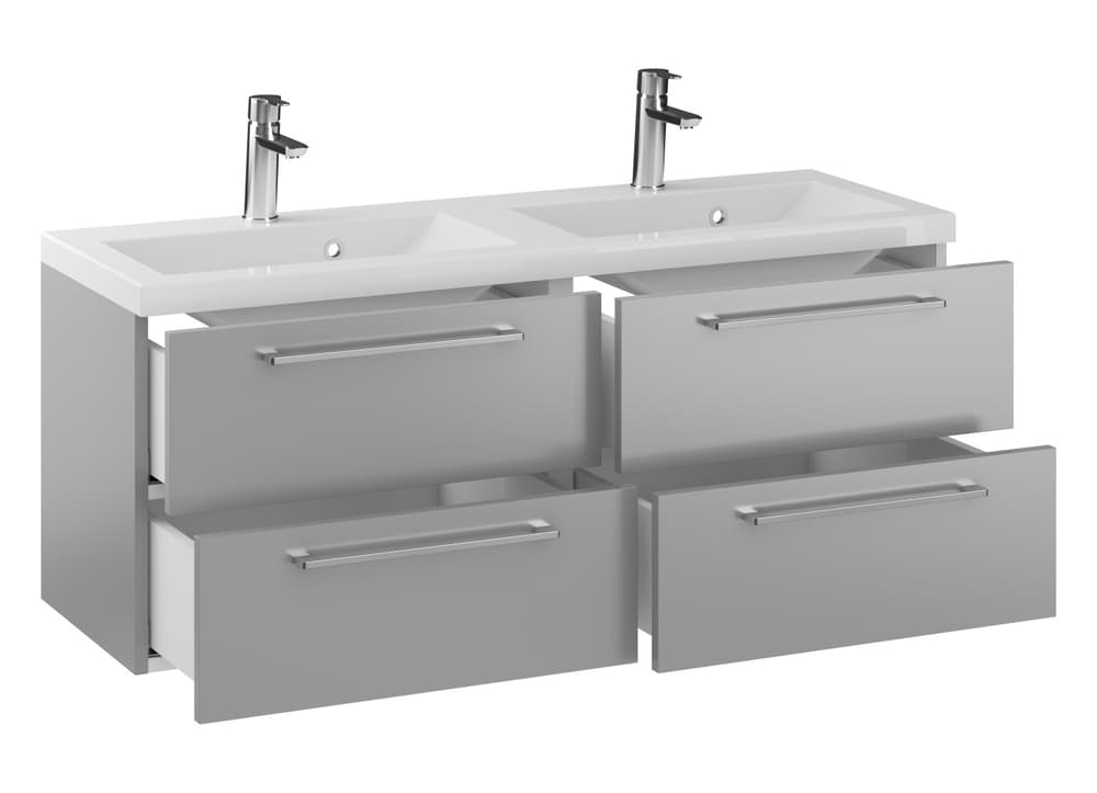 Szafka Wisząca Z Umywalką RON 120 cm DUO - Szary Mat - Uchwyty Chromowane