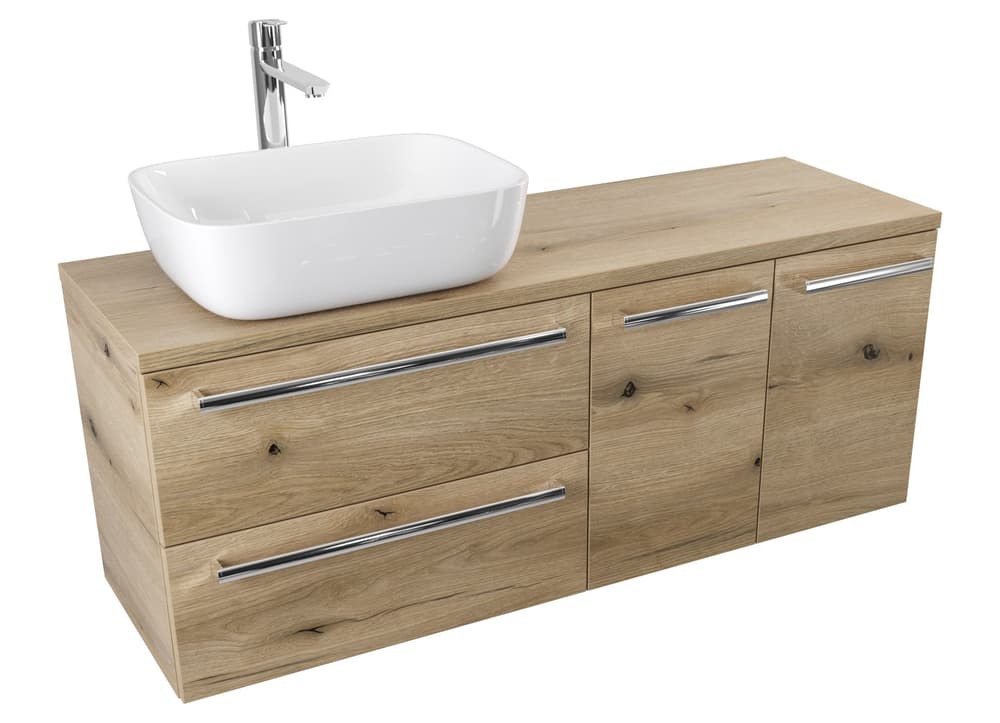 Szafka Wisząca Z Umywalką Nablatową ATHD 120 cm SD Lewa - Dąb Evoke Coast Mat - Uchwyty Chromowane