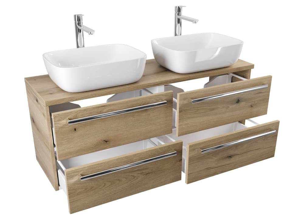 Szafka Wisząca Z Umywalką Nablatową ATHD 120 cm DUO - Dąb Evoke Coast Mat - Uchwyty Chromowane