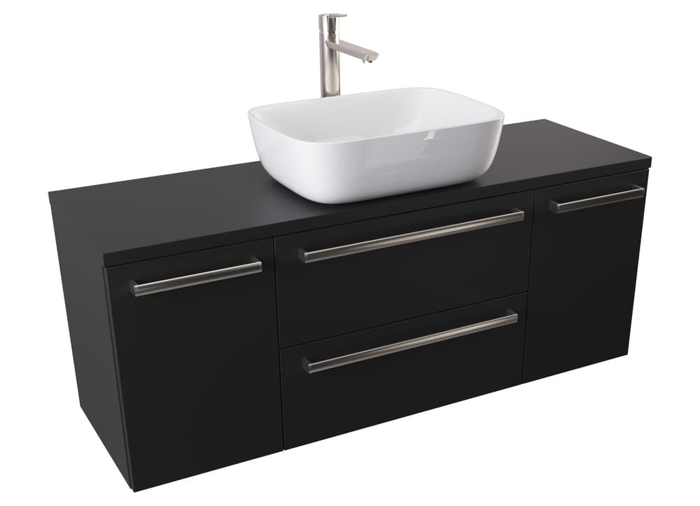Szafka Wisząca Z Umywalką Nablatową ATH 120 cm D - Czarny Mat - Uchwyty Stal Szczotkowana