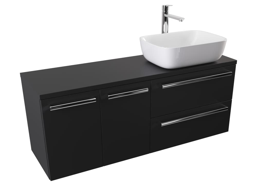 Szafka Wisząca Z Umywalką Nablatową ATH 120 cm DS Prawa - Czarny Mat - Uchwyty Chromowane