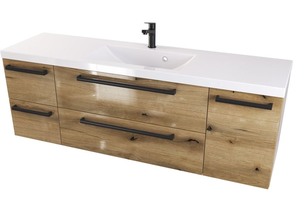Szafka z umywalką typu loft 140 SZ/D ATH DC - drewno połysk - Uchwyt Czarny Mat