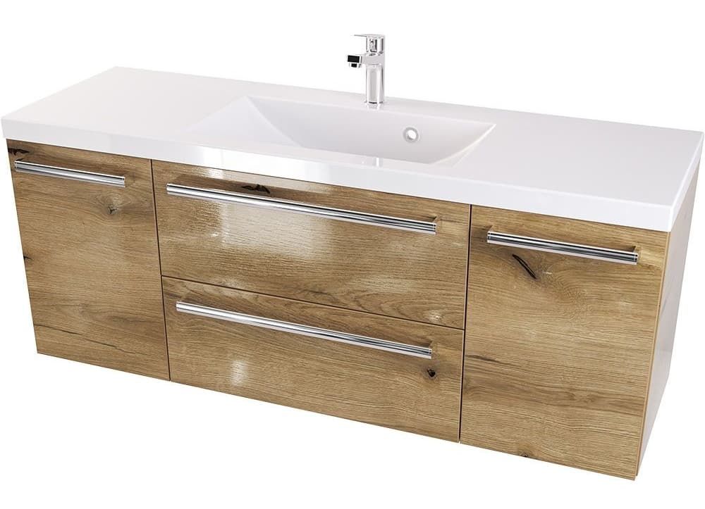 Szafka Łazienkowa z Umywalką 120 cm D ATH DC - Drewnodekor Lakierowany - Uchwyt Chrom