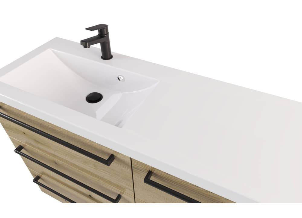 Szafka z umywalką typu loft ATHD UM ST 120 SZ  L UC  - drewno połysk - Uchwyt Czarny Mat