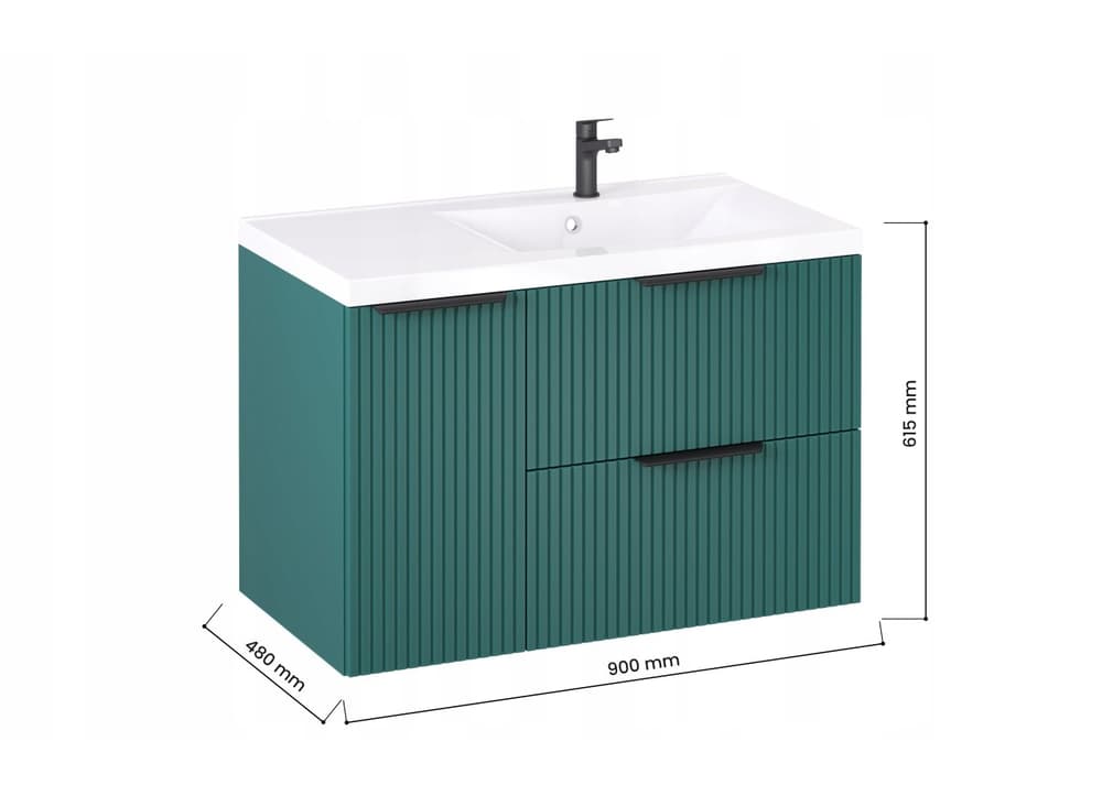 Szafka z Umywalką LOGHOS 90 cm Petrol Mat KOSZ CARGO Furni