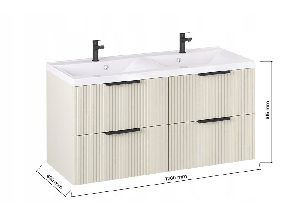 Szafka z Umywalką LOGHOS 120 cm DUO Kaszmir Mat Ryflowana Furni