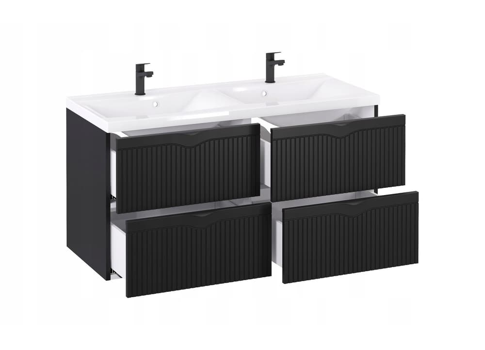 Szafka z Umywalką LOGHOS 120 cm DUO Czarny Mat Ryflowana Furni
