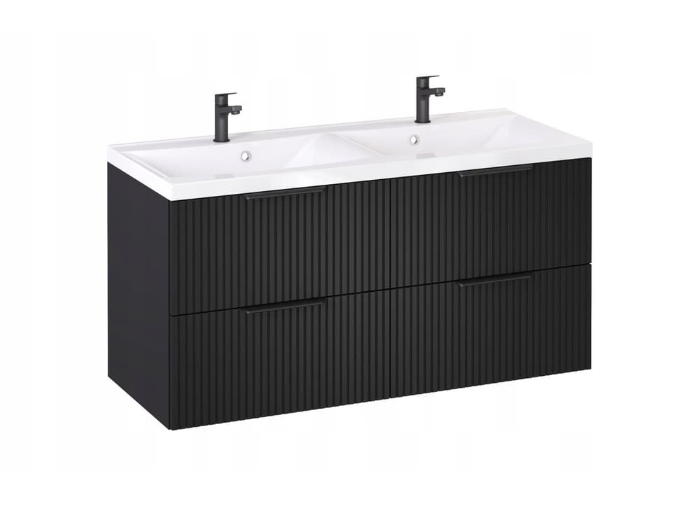 Szafka z Umywalką LOGHOS 120 cm DUO Czarny Mat Ryflowana Furni