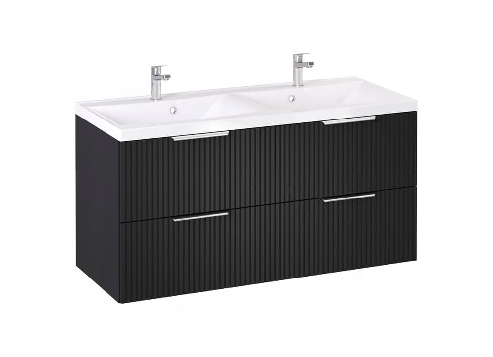 Szafka z Umywalką LOGHOS 120 cm DUO Czarny Mat Ryflowana Furni