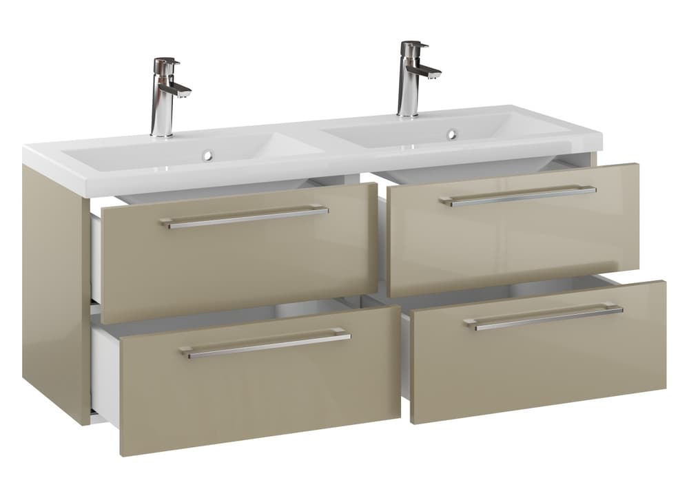 Szafka Wisząca Z Umywalką RON 120 cm DUO - Cappuccino Wysoki Połysk - Uchwyty Chromowane