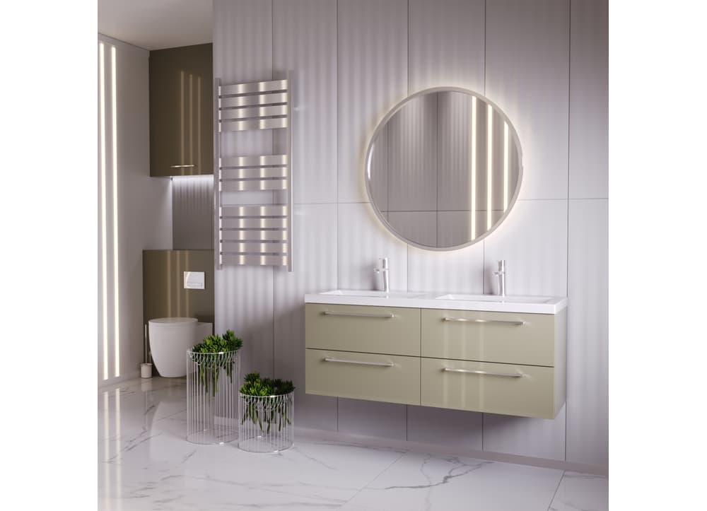 Szafka Wisząca Z Umywalką RON 120 cm DUO - Cappuccino Wysoki Połysk - Uchwyty Chromowane
