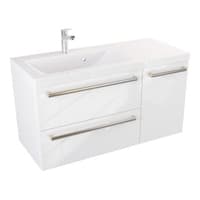 Szafka Wisząca Z Umywalką ATH 90 cm D Lewa - Biały Wysoki Połysk - Uchwyty Stal Szczotkowana