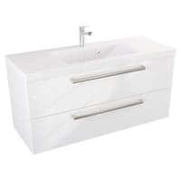 Szafka Wisząca Z Umywalką ATH 100 cm - Biały Wysoki Połysk - Uchwyty Stal Szczotkowana