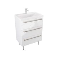 Szafka Stojąca Z Umywalką ATH 60 cm - Biały Wysoki Połysk - Uchwyty Stal Szczotkowana