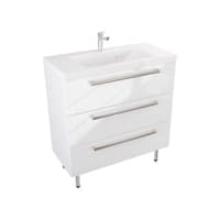 Szafka Stojąca Z Umywalką ATH 80 cm - Biały Wysoki Połysk - Uchwyty Stal Szczotkowana