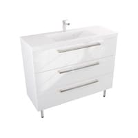 Szafka Stojąca Z Umywalką ATH 100 cm - Biały Wysoki Połysk - Uchwyty Stal Szczotkowana