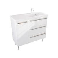 Szafka Stojąca Z Umywalką ATH 90 cm D Prawa - Biały Wysoki Połysk - Uchwyty Stal Szczotkowana