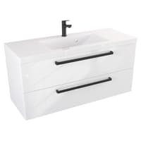 Szafka Wisząca Z Umywalką ATH 100 cm - Biały Wysoki Połysk - Uchwyty Czarne Matowe