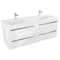 Szafka Wisząca Z Umywalką ATH 120 cm DUO - Biały Wysoki Połysk - Uchwyty Chromowane