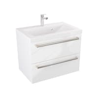 Szafka Wisząca Z Umywalką ATH 60 cm - Biały Wysoki Połysk - Uchwyty Stal Szczotkowana