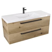 Szafka Wisząca Z Umywalką ATHD 100 cm - Dąb Evoke Coast Mat - Uchwyty Czarne Matowe