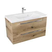 Szafka Wisząca Z Umywalką ATHD 80 cm - Dąb Evoke Coast Mat - Uchwyty Chromowane